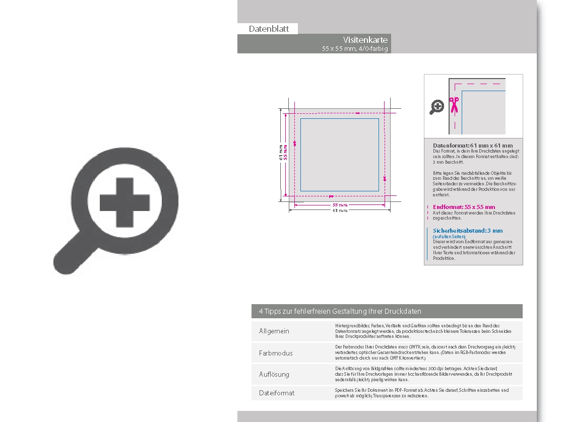 Product Bild visitenkarten_quadratisch_5_0_farbig_55_x_55_mm_mit_beidseitig_vollfl__chiger_uv-lackierung___einseitig_bedruckt_(cmyk_4-farbig_+_1_silber-sonderfarbe)